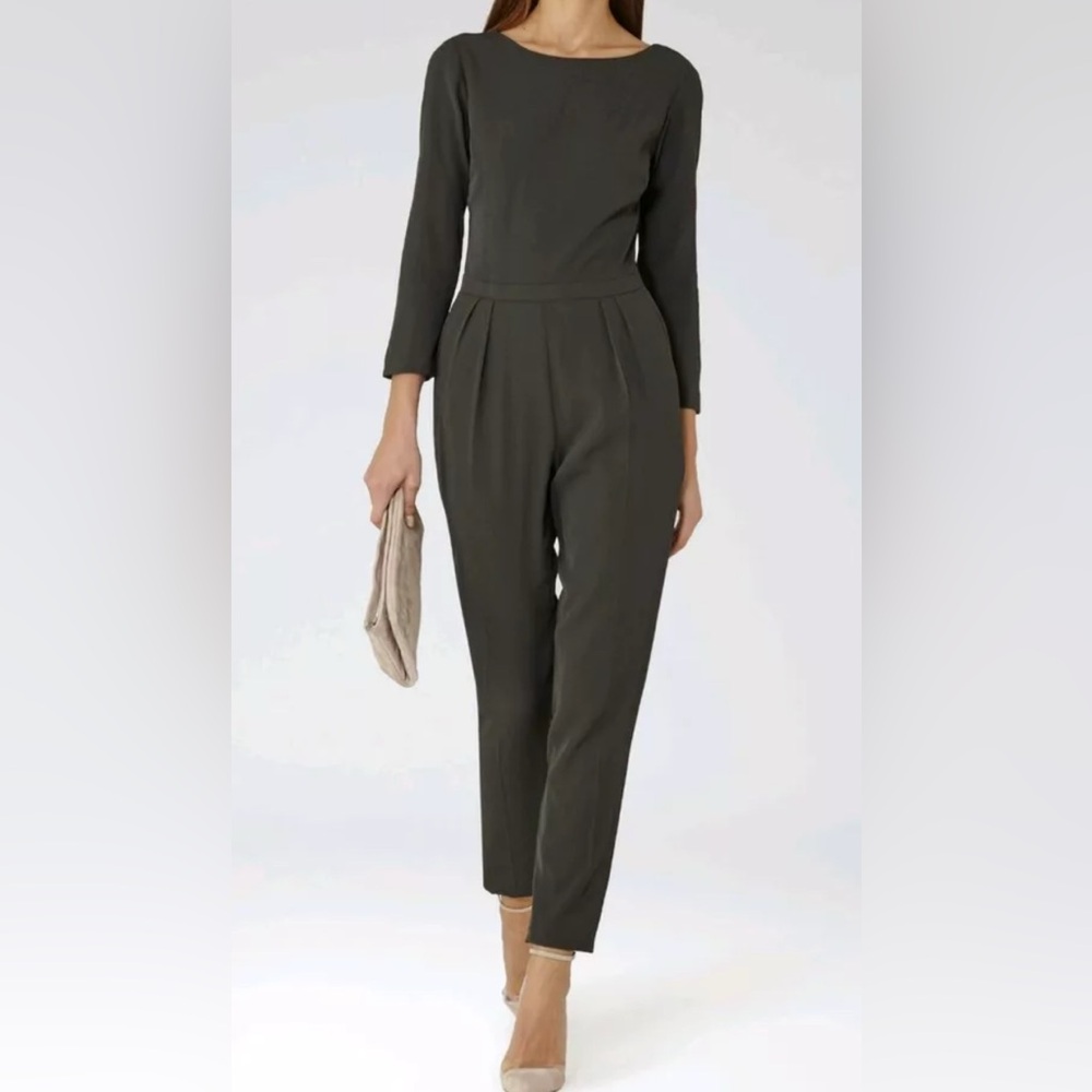 Reiss Olive Green Long Sleeve Tailored Jumpsuit